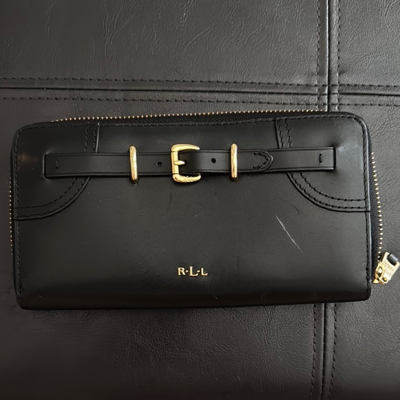 RLL Black Leather Wallet with Gold Accents - Picture 1 of 3